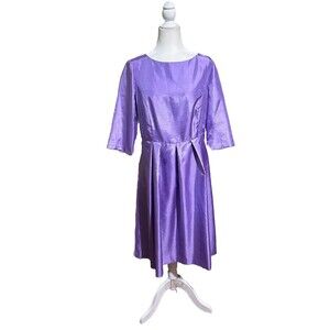 Vintage Dress Womens Size L Purple Pleated Back Zipper 3/4 Boxy Sleeves Lavender